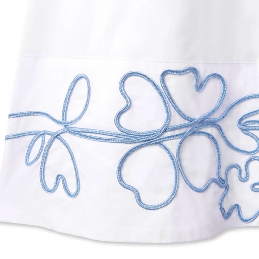 White Maxi Shirt Dress with Blue Embroidered Hem - Picture 2 of 5